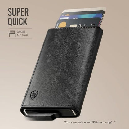 YESIIW RFID Blocking Wallet for Men — Trifold Pop Up Card Holder Holds 8–11 Cards & 10 Bills, Premium Leather Slim Wallet with Magnetic Closure & Zippered Coin Pocket | Birthday Gift for Men - color: A01-Black
