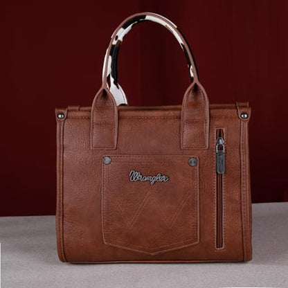 Wrangler Tote Bags for Women Top-handle Handbags and Purse for Women with Adjustable Strap - color: A-cow Print Brown