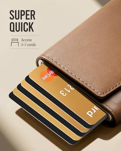 YESIIW Premium Genuine Leather Wallet for Men - Pop up Slim wallet for 8-10 Card Capacity | 1 ID Window | Cash Slot - Smart Mens Wallet Card Case with RFID Blocking - Thin, Front Pocket (Brown) - color: D02 - Brown