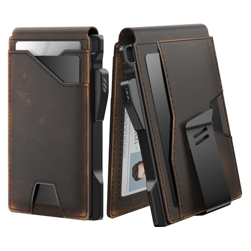 typecase Tactical Wallet for Men Card Holder: Pop Up Card Case, Full Grain Leather, Smart, RFID Blocking, Slim, Minimalist, Thin, Front Pocket - 10 Card Slots, ID Window, Money Clip (Burnished Black) - color: Burnished Black