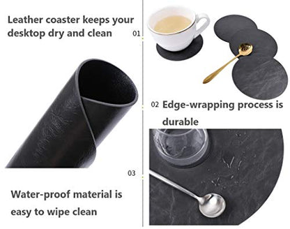 Jovono Set of 4 Round Placemats and Coasters, Faux Leather Table Mats and Desk Coasters, Plate mat Easy to Clean for Round Dining Rable, Diameter 13'' and 3.9'' Gray - color: E Graphite Grey, size: Set of 4