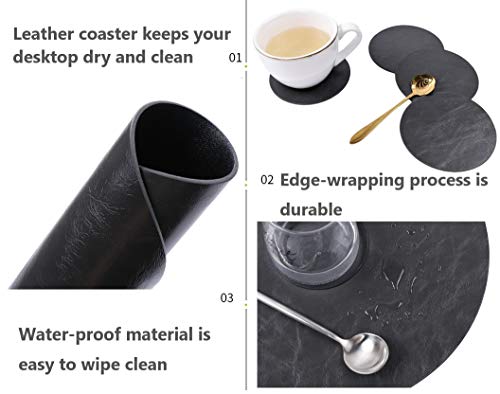 Jovono Set of 4 Round Placemats and Coasters, Faux Leather Table Mats and Desk Coasters, Plate mat Easy to Clean for Round Dining Rable, Diameter 13'' and 3.9'' Gray - color: E Graphite Grey, size: Set of 4