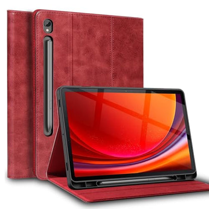 Case for Samsung Galaxy Tab S9 FE/S10 FE/S10 lite 10.9"/S9 11" | Genuine Leather Folio Cover fits Model:SM-X710/X510/X520/X400 2023/2025,S Pen Holder,Smart Protective Shell,Auto Wake/Sleep. - color: Red, size: S9/S10 11 inch