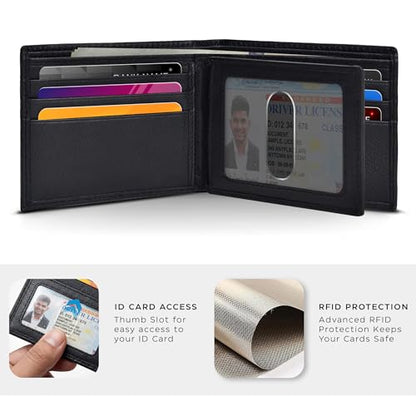 Leather Wallet for Men - Slim RFID Bifold Thin Compact Genuine Cowhide Gift - color: No Box-Black