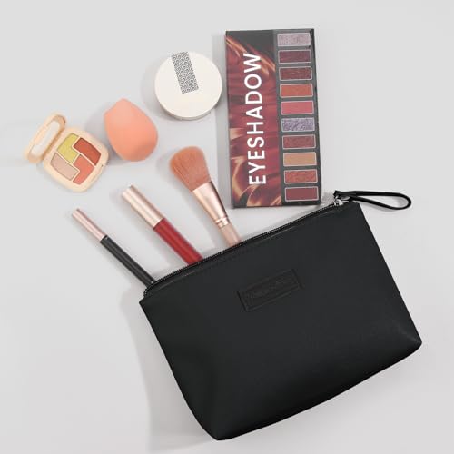 MAANGE Cosmetic Bags for Women Small Makeup Bag for Purse Pu Leather Makeup Pouch Travel Makeup Bag with Zipper Make Up Bag for Travelling - color: Black