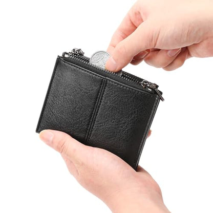 Zipper Wallet for Men Bifold Wallets with 1 ID Window 7Card Slot Coin Pocket- Big Capacity Credit Card Travel Wallet - color: A-Black