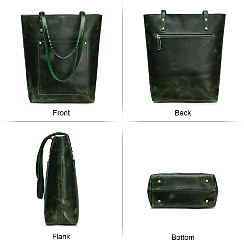 S-ZONE Leather Tote Bag for Women Work Handbag with Luggage Sleeve - color: Dark Green