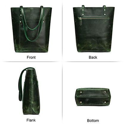 S-ZONE Leather Tote Bag for Women Work Handbag with Luggage Sleeve - color: Dark Green