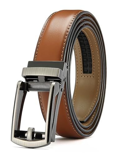 CHAOREN Mens Dress Belt - 1 1/4" Leather Ratchet Belt Comfort Click | Trim to Fit, Micro-adjustable, Scratch Resistant Buckle, Pairs with Dress Shoes, Formal Suits, Tuxedo, Wedding, Gift Box - color: Brown, size: 28" to 34" Waist Adjustable