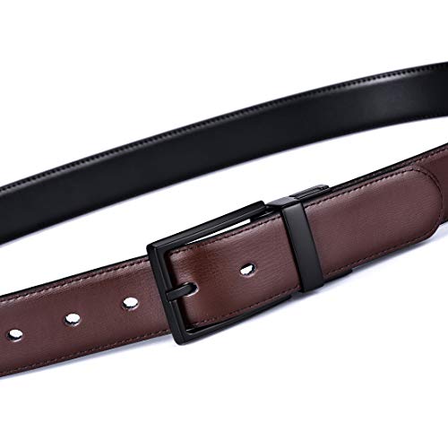 beltox fine Men's Dress Belt Leather Reversible 1.25" Wide Rotated Buckle Gift Box - color: Black/Brown Belt With 0440 Black Buckle, size: 30-31