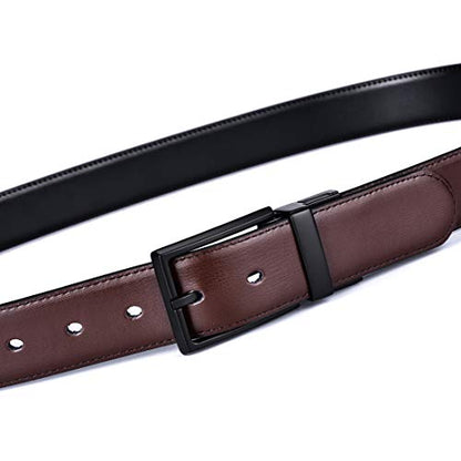beltox fine Men's Dress Belt Leather Reversible 1.25" Wide Rotated Buckle Gift Box - color: Black/Brown Belt With 0440 Black Buckle, size: 30-31
