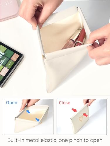 Heart PU Leather Makeup Pouch Set for Women Cute Small Make Up Bag for Purse Waterproof Initial Makeup Cosmetic Bags Pouches for Purse Aesthetic Travel Toiletry Bag, Hearts White - color: Heart White