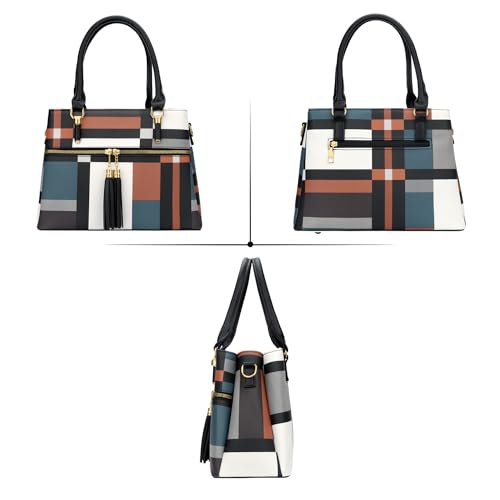 KKXIU Women Purses and Handbags, PU Leather Top Handle Satchel Bag | Removable Long Strap, 3 Zippered Compartments, Crossbody Purse for Ladies, ,Tassel Pendant - color: Z-stripe Pattern