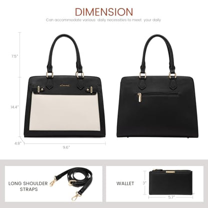 LOVEVOOK Purses and Handbags for Women, Tote Shoulder Bag Satchel Purse and PU Leather Top Handle for ladies - color: Black-white