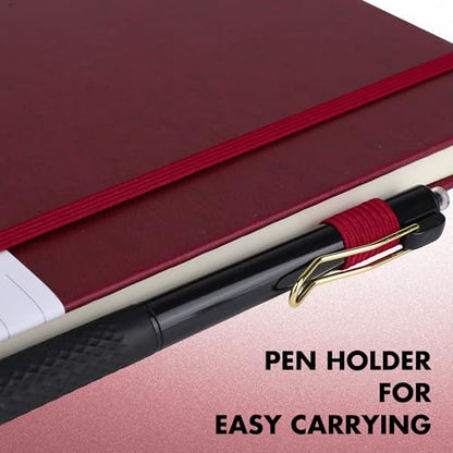 Aodaer 30 Set Lined Notebook Journals with Pens A5 Notebooks 100 GSM College Ruled Hardcover Notebook PU Leather Notepad with Pen Holder for Office School, 5.7 x 8.3 Inches, Burgundy - color: Burgundy