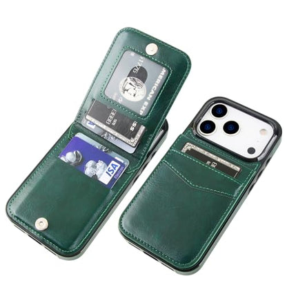 KIHUWEY for iPhone 17 Pro Wallet Case Card Holder Kickstand, Dark Green - color: Dark Green