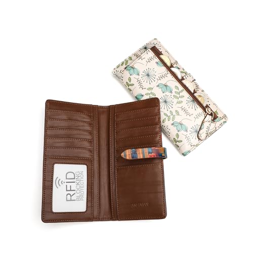 Slim Wallets for Women Credit Card Holder RFID Bifold Clutch Long Ladies Billfold Wallets with Zipper Coin Pocket ID Window Cactus - color: Cactus