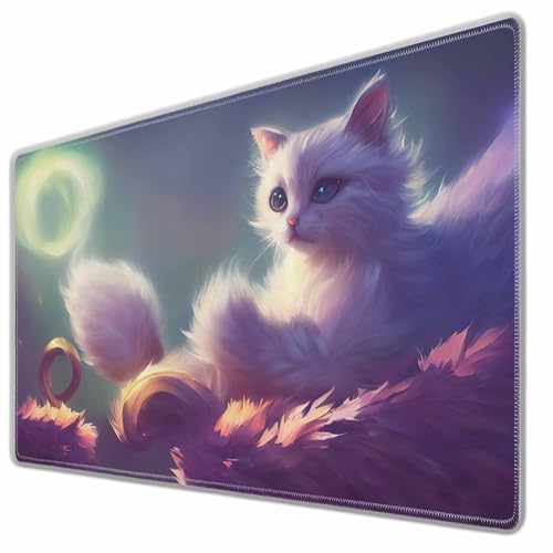 Fantasy Cat Mouse Pad Magical White Cat Animal Pet Blue Eyes XL Gaming Mouse Keyboart Mat for Desk,Computer,Office,Home 35.4"X15.7" - color: Fantasy cat