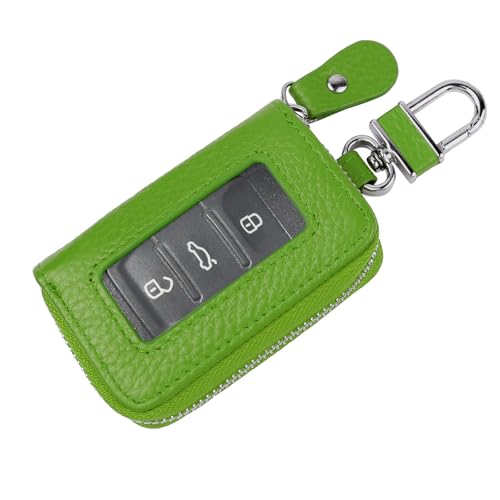 Wuyaoyao Car Key Fob Cover, Genuine Leather Car Key Case Holder with Keychain, Universal Auto Smart Key Protector Case for Men Women (Green) - color: Green