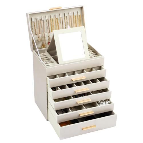 BOOVO Jewelry Boxes for Women, White and Black 6 Layer Large Jewelry Box for Necklace, Bracelet, Earrings, Rings Storage, Jewelry holder Organizer for Girls Gift (Champagne, 6 layer) - color: Champagne, size: 6 layer