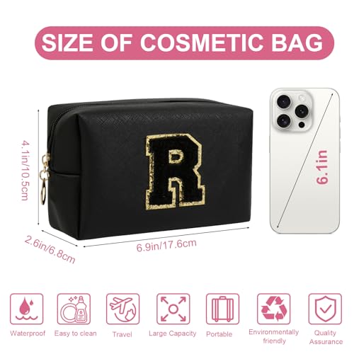 AIBFRID Birthday Gifts for Women Her,Travel Cute Makeup Bag,Large Capacity Cosmetic Bags for Women Makeup Pouch PU Leather Waterproof Cosmetic Bag (R, Black) - color: Black, style: R