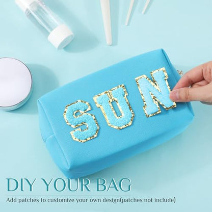 Sanwuta 9 Pcs Makeup Bags Bulk Toiletry Case,Blue and Green Color | DIY Personalized, Preppy Cosmetic Bags, PU Leather Pouch, Double Zipper, Gifts for Bridesmaid Proposal, Birthday, Christmas - color: Blue and Green Color