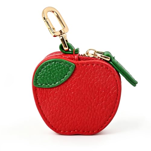 Fruit Coin Purse Keychain - Cute Mini Leather Coin Pouch Keychain | Cute Mini Leather Coin Pouch Keychain for Backpack Decoration, Fruit Keychain Gift for Women Girls - color: red