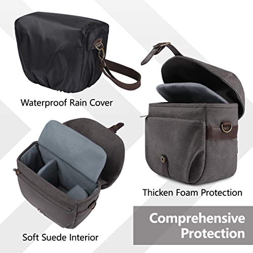 BAGSMART Canvas Crossbody Camera Bag with Rain Cover for Women Men, Gray | SLR DSLR Camera Case, Compact Camera Shoulder Bag - color: 03-Gray