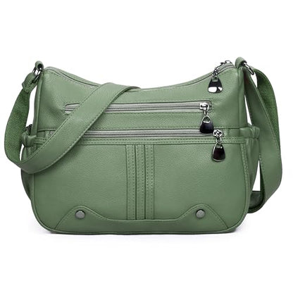 Women Soft PU Leather Shoulder Handbag Multi Pocket Crossbody Bag Ladies Medium Roomy Purses Fashion Tote Top Handle Satchel - color: Light Green