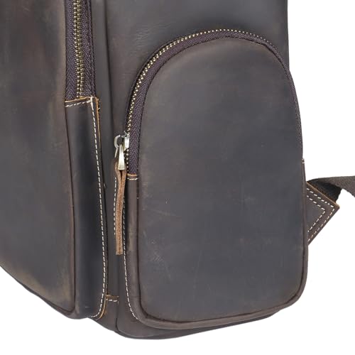 boshiho Genuine Leather Backpack for Men & Women, 13 Inch Laptop Backpack, Water-Resistant Business Travel Backpack, Premium Crazy Horse Leather Work Bag (Dark Brown) - size: L - Brown Crazy Horse Leather
