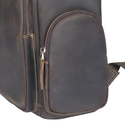 boshiho Genuine Leather Backpack for Men & Women, 13 Inch Laptop Backpack, Water-Resistant Business Travel Backpack, Premium Crazy Horse Leather Work Bag (Dark Brown) - size: L - Brown Crazy Horse Leather