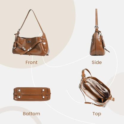 Genuine Leather Hobo Bag for Women, Slouchy tote Bags Purse Shoulder bag - color: S-brown