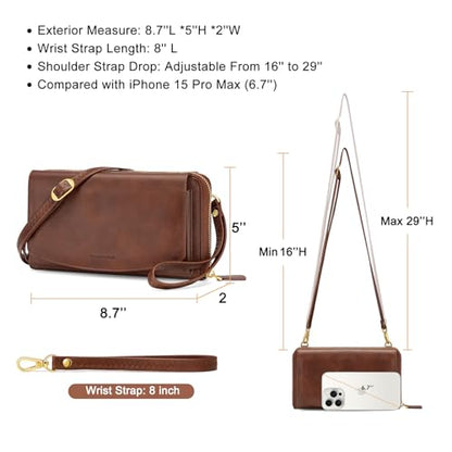 Peacocktion Womens Crossbody Wristlet Wallets with Cell Phone Pocket RFID Vegan Leather Cross Body Purses Travel - color: 03-chocolate Brown