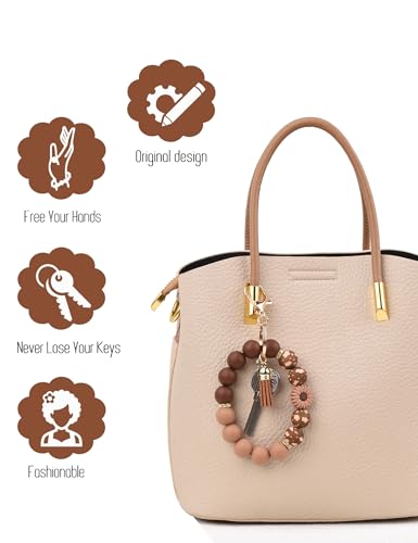 BAOSIWA Silicone Beaded Keychain Wristlet Key Ring Bracelet Cute Car Key Chain Holder for Women Girls - color: Daisy Coffee