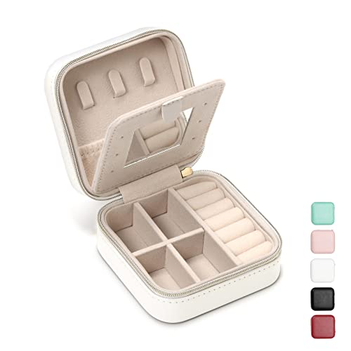 TRODANCE Jewelry Case with Mirror, Small Travel Jewelry Organizer, Portable Mini Storage Box for Rings, Earrings, Necklaces, Gift for Mother Mom, Girl, Daughter, Sisters, Bridesmaids (White) - color: B1 - 1 pack - White