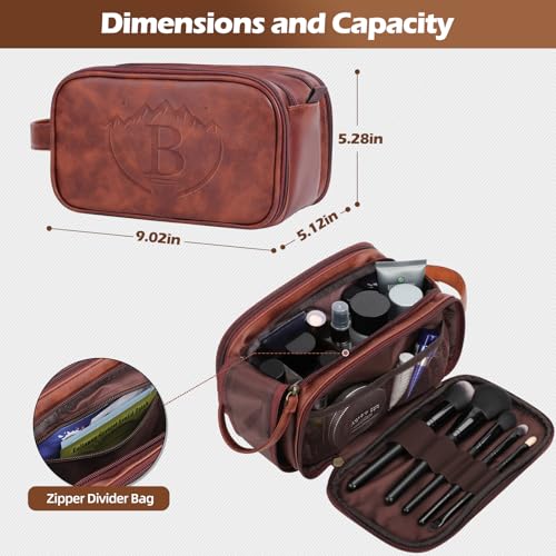 Personalized PU Leather Toiletry Bag for Men, Engraved Initials Waterproof Toiletry Travel Bag, Large Capacity Portable Shaving Bag Travel Essential, Unique Birthday Gift for Men Dad Husband Him,B - style: B