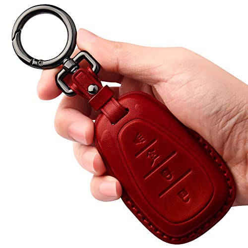 Tukellen Compatible with Chevrolet Leather Key Fob Cover,fit Cruze Volt Bolt Camaro Equinox Sonic Trax Traverse Smart Remote Key, For Leather Key case-Red - color: Red, size: 4 buttons