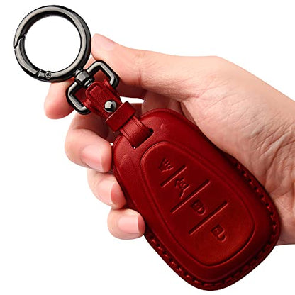 Tukellen Compatible with Chevrolet Leather Key Fob Cover,fit Cruze Volt Bolt Camaro Equinox Sonic Trax Traverse Smart Remote Key, For Leather Key case-Red - color: Red, size: 4 buttons