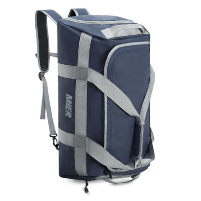MIER Men's 60L Gym Duffle Bag Large Weekender Travel Duffel Backpack, Blue | Spacious Shoe Compartment; Convertible Duffel with Back Pack Straps; Heavy-Duty & Water-Resistant; Traveling Overnight Gear - color: Blue