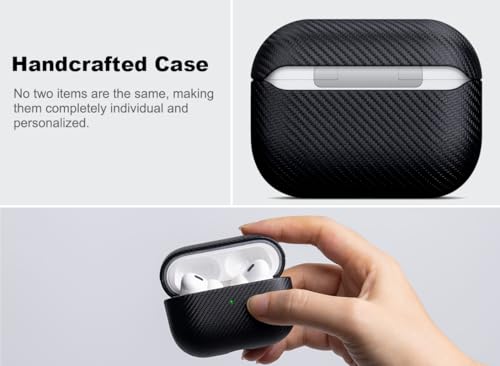 Haobobro Handcrafted for AirPods Pro 2 Case Cover | Synthetic Leather Case with Cleaner Kit | Carbon Fiber Textures | Drop Protection Hard Cover for AirPods Pro 2nd Generation 2022 - Black | Selected Vegan Leather, Carbon Fibre Texture, Handcrafted Hard S