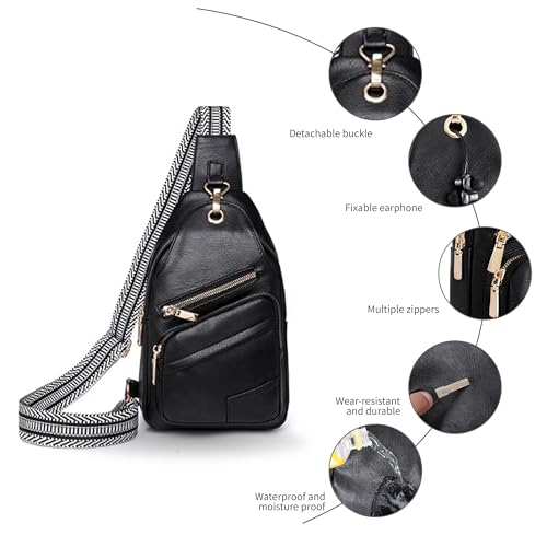 Sling Bag Set, PU Leather Sling Bag, Multi-Zipper Design for Travel, Outdoors, Valentine’s Day Gifts - color: 002-black