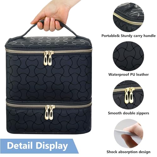 Nail Polish Organizer and Nail Lamp Case, Nail Kit Organizer Holds 30 Bottles (15ml - 0.5 fl.oz) and a Nail Lamp, Nail Polish Carrying Case with Manicure Tools Storage Sections (B-Black) - color: B-Black
