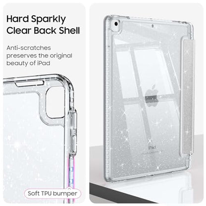 Fintie Glittering Case for iPad 9th / 8th / 7th Generation 10.2 Inch | Sparkly Shockproof Cover with Shiny Clear Back Shell, Viewing & Typing Angles, Pencil Holder, Auto Wake/Sleep, Silver - color: Silver