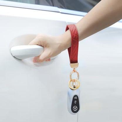 Weixiltc Quilted Leather Wristlet Keychain, D-Ring Car Key Holder | Quilted faux leather & gold hardware. D-ring for car keys + 2 split rings. Hands-free, anti-loss for commute & travel - color: Red