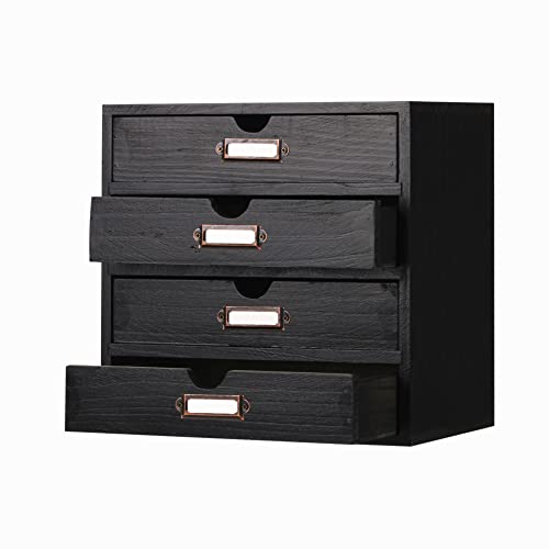 Small Wooden Drawers Wooden Box with Drawer Black | 4 Drawer Storage Box for Apothecary Cabinet, Apothecary Drawers，Desktop Organizer with Metal Handles for Office，Home - color: BLACK-SMALL