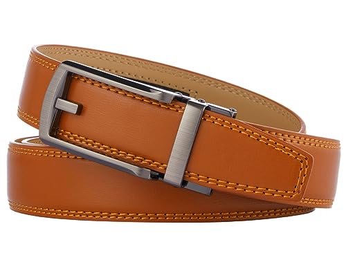 Tonywell Click Belt Men, Ratchet Belts for Dress Pants - color: Light Brown Leather & Gun Metal Buckle