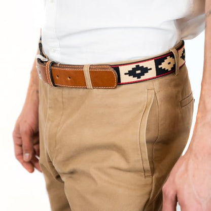 Guarda Pampas Polo Belt – Handmade Woven Leather Golf Belt for Men - color: Beige/Black, size: 30