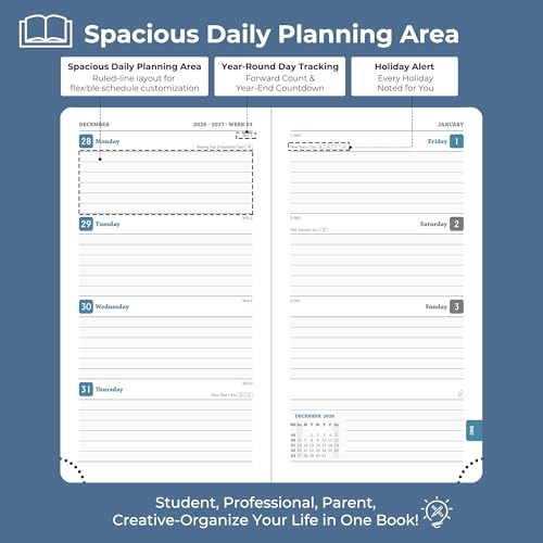 Weekly Monthly 2026-2027 Planner (July 26-Dec 27),6.5"x3.75" | 18 Months Agenda Plan with Month Tabs & Pocket,Expenses/Note Pages, Academic Calendar with Vegan Leather Cover,Blue - color: Blue, size: Pocket-6.5" x 3.75"