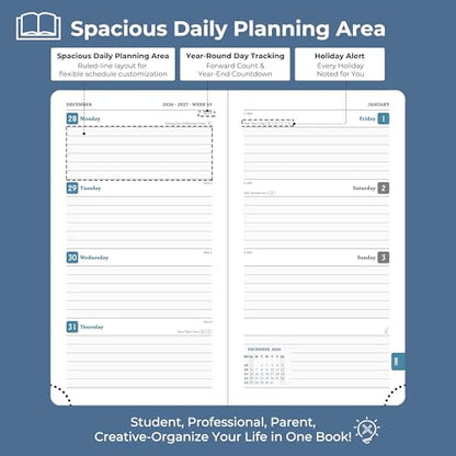 Weekly Monthly 2026-2027 Planner (July 26-Dec 27),6.5"x3.75" | 18 Months Agenda Plan with Month Tabs & Pocket,Expenses/Note Pages, Academic Calendar with Vegan Leather Cover,Blue - color: Blue, size: Pocket-6.5" x 3.75"