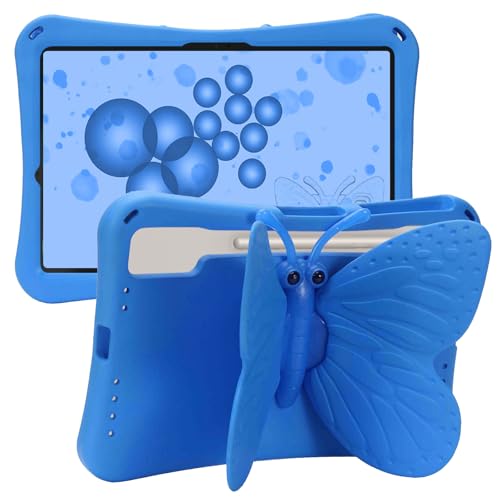 Dteck Kids Case for Samsung Galaxy Tab S10+ Plus/S9 FE Plus/S9 Plus/S8 Plus/S7 FE/S7 Plus 5G 12.4 inch,Cute Butterfly Kids Case Lightweight Roating Stand Shockproof Rugged Heavy Duty Girl Cover,Blue - color: 15 Blue